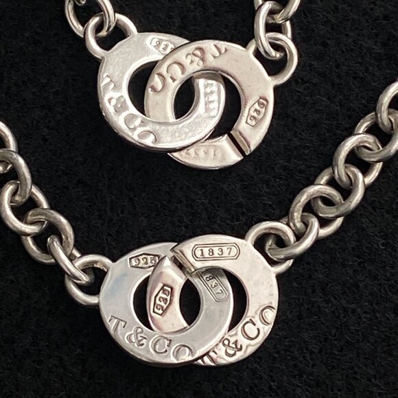 Authentic TIFFANY and CO 1837 Bracelet & Necklace Set Interlocking Circle Clasp - Picture 3 of 11